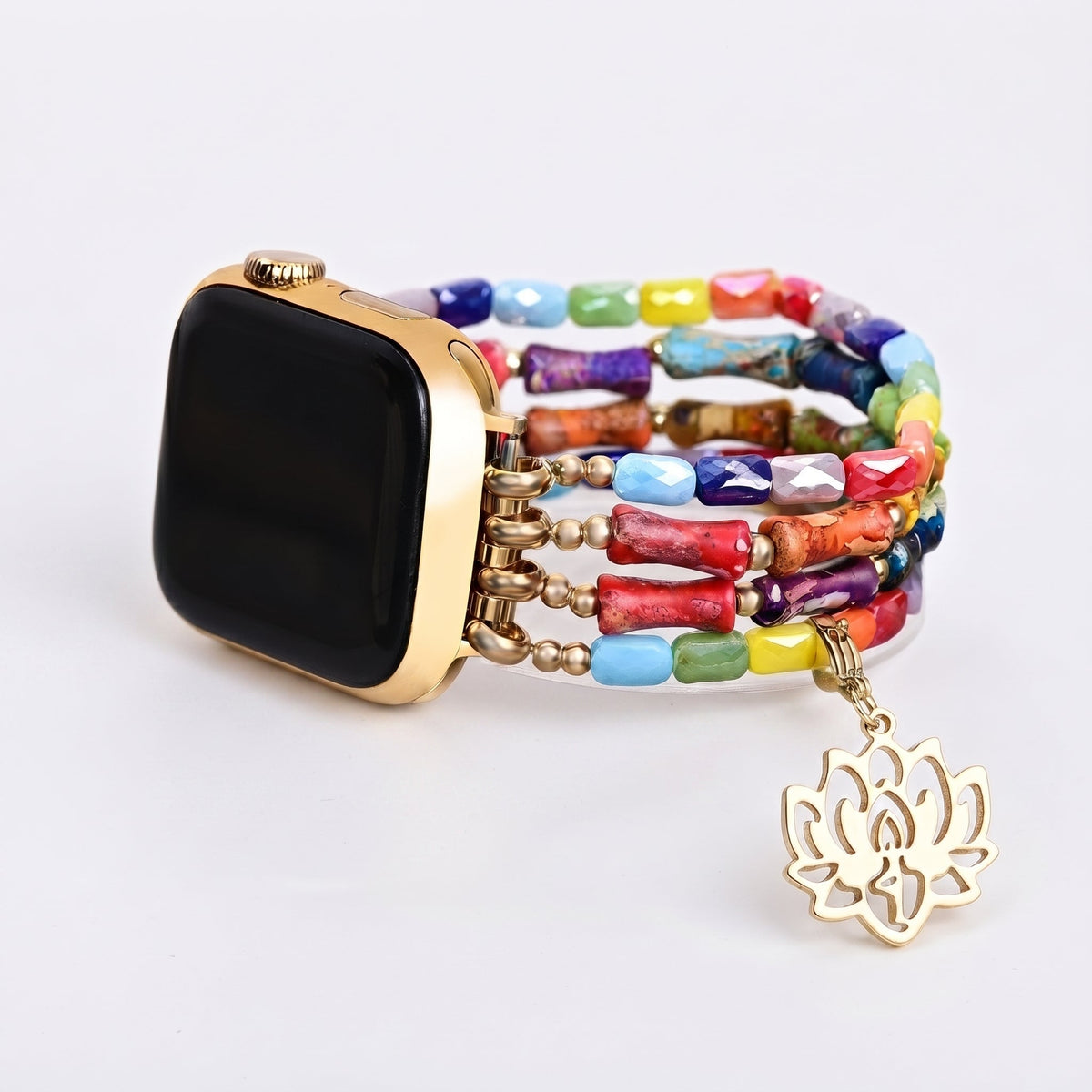 Multicolor Natural Stone Apple Watch band on a clean white background