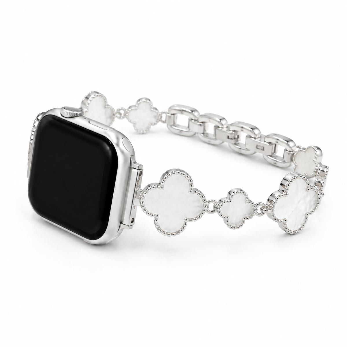 Mother of Pearl Clover Apple Watch Band on white background