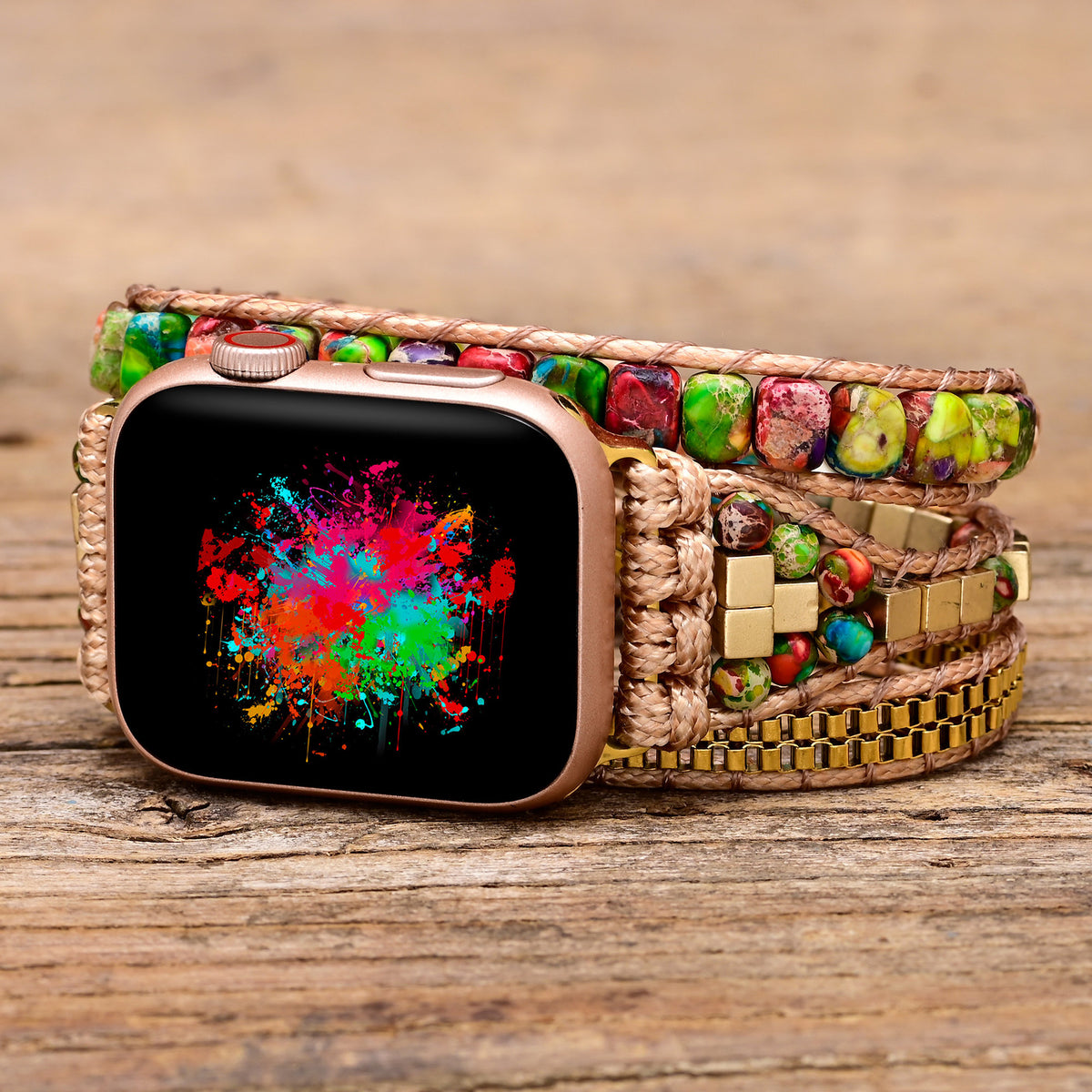 Multicolor Stone Wrap-Around Beaded Band for Apple Watch