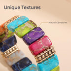 Close Up Detail of Rainbow Jade Stone Apple Watch Strap and Gold Connectors