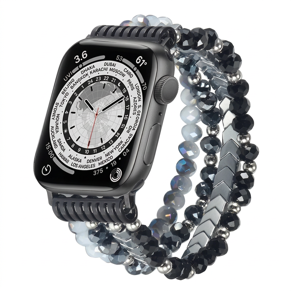 Women wearing crystal beaded Apple Watch bracelet accessory