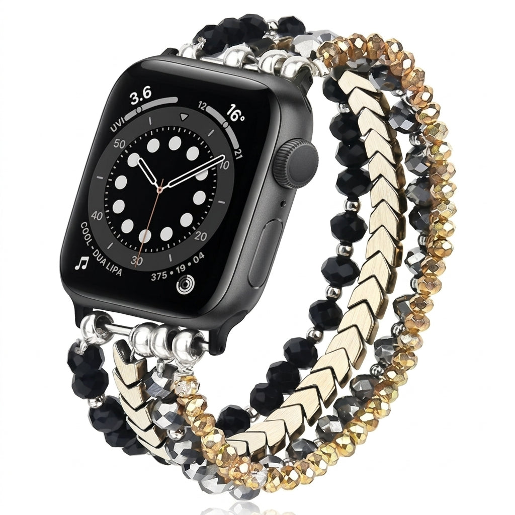 Close up detail of crystal beads on luxury Apple Watch band
