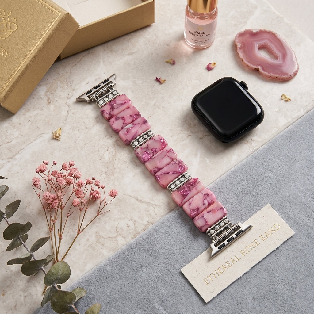 Rose Aura Pink Beaded Jewelry Bracelet for Apple Watch
