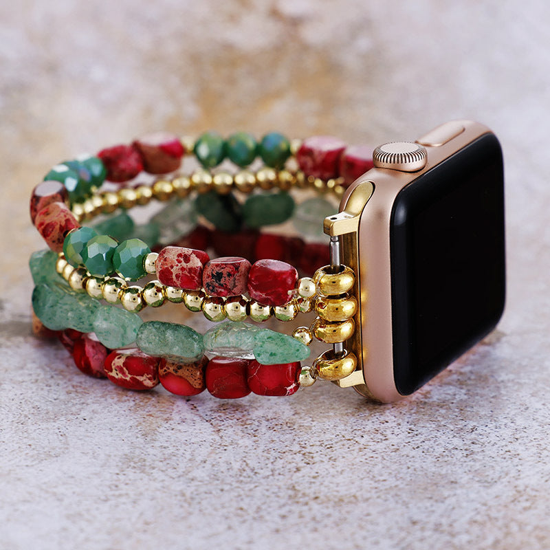 Stylish flat lay of multi-strand beaded Imperial Stone Apple Watch bracelet