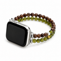 Bohemian Wood & Olive Stone Apple Watch Band - White Background
