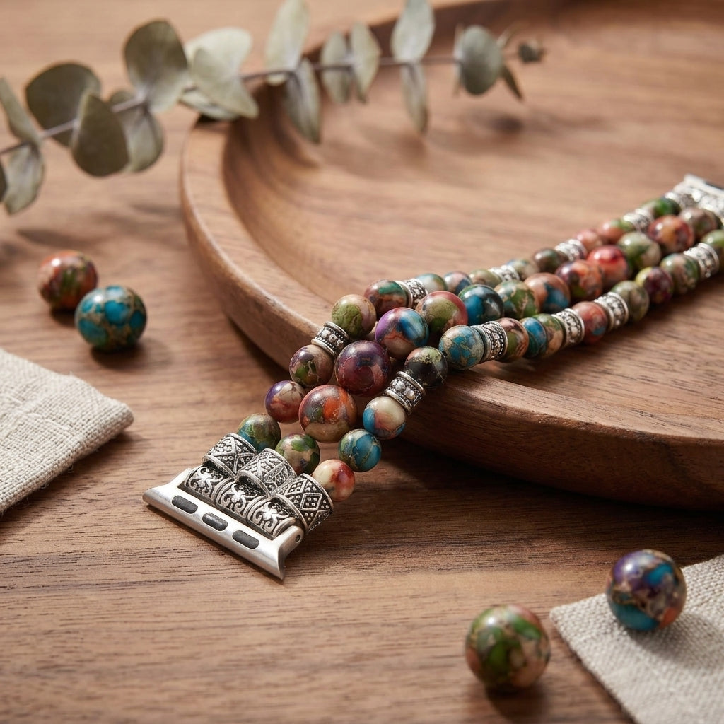Luxury boho jewelry Apple Watch band with natural stone beads