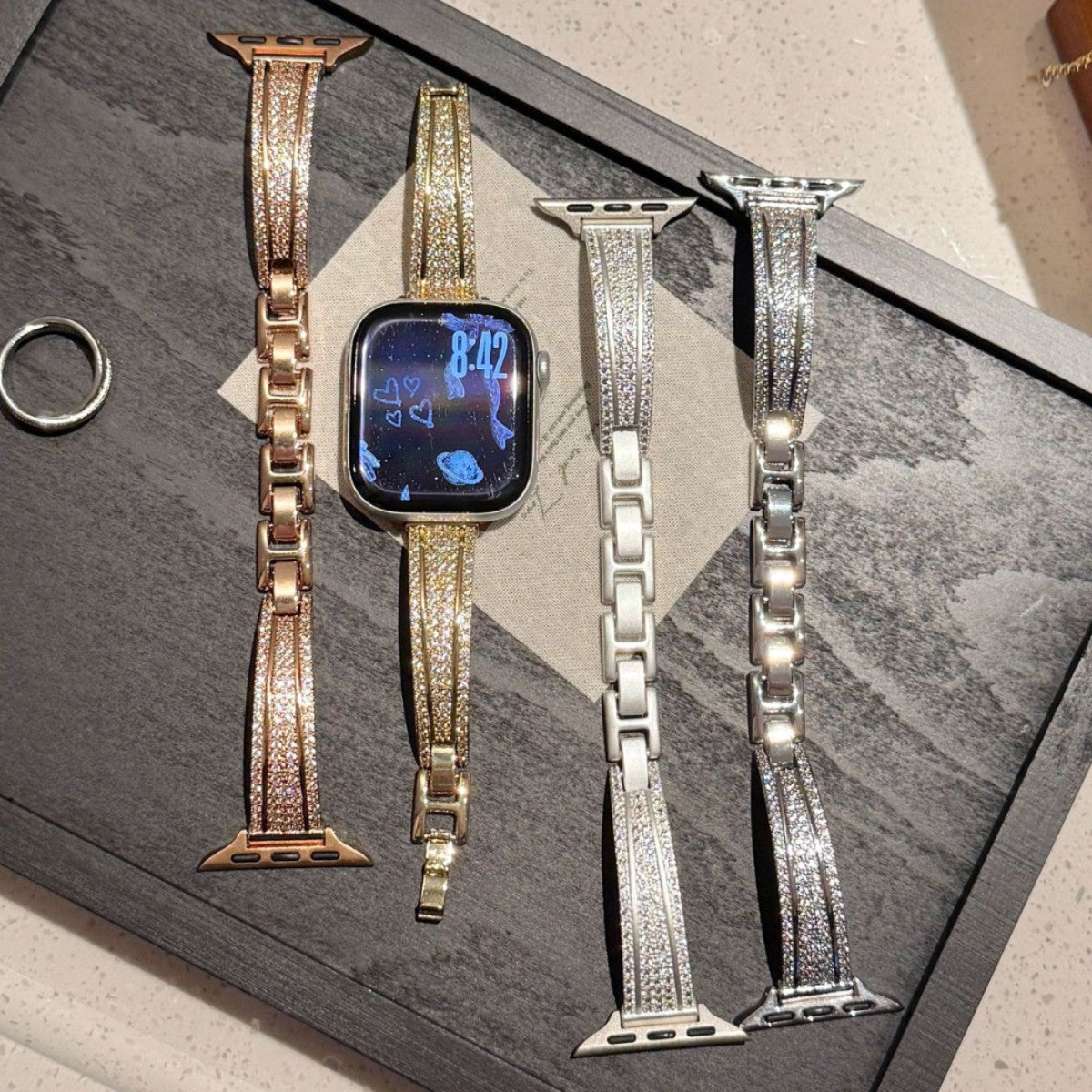 Crystal Apple Watch bracelet band available in gold rose gold and silver colors