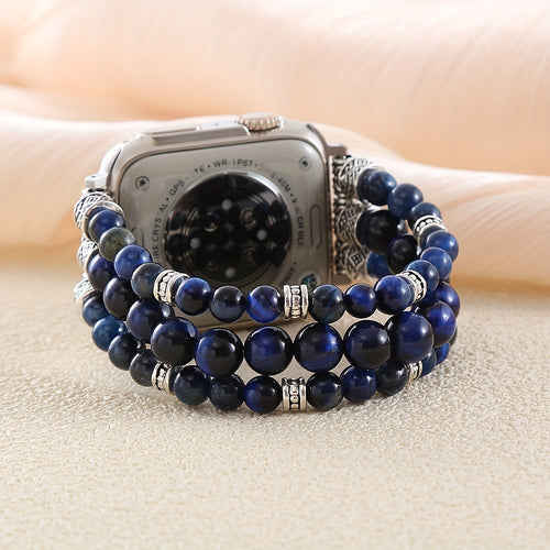Dark blue bohemian jade beaded Apple Watch band with jewelry-inspired details