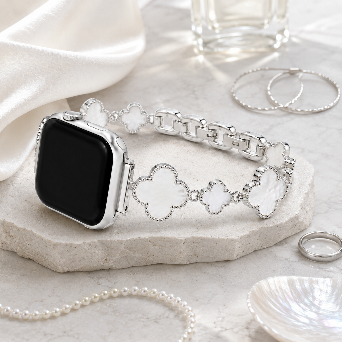 Lumière Mother‑of‑Pearl Clover Strap for Apple Watch