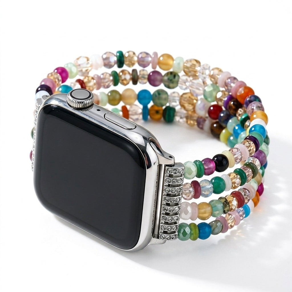 Rainbow beaded Apple Watch band with colorful jewelry bracelet design
