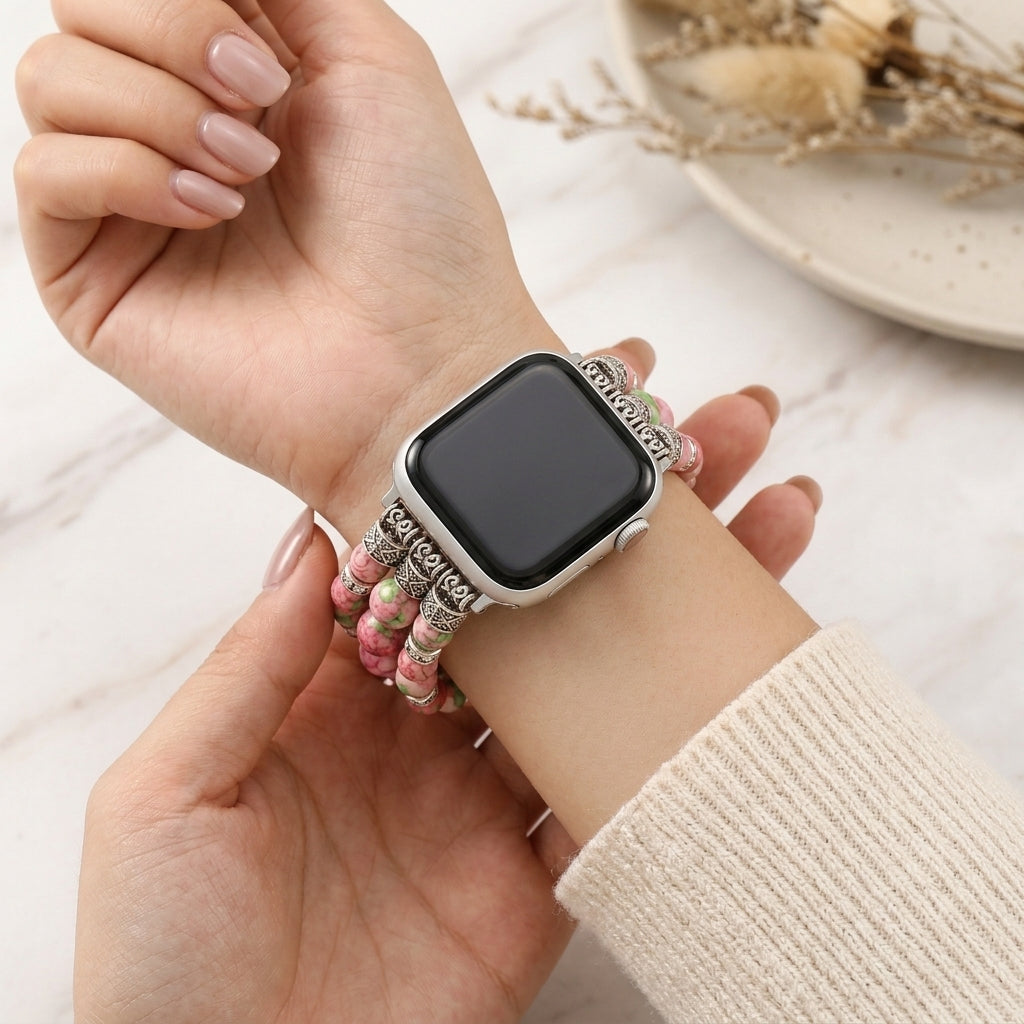 Bohemian Style Simulated Jade Beaded Band for Apple Watch