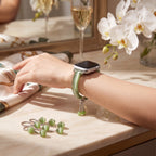 Elegant cat eye Apple Watch bracelet band worn on wrist with jewelry inspired design