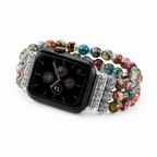 Natural stone beaded bracelet Apple Watch band with colorful beads and silver accents