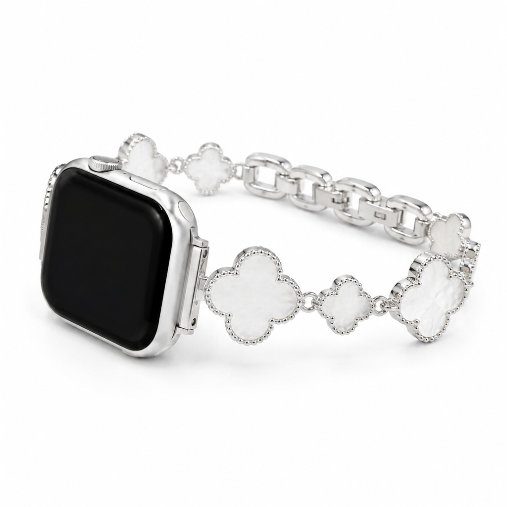 Mother of Pearl Clover Apple Watch Band on white background