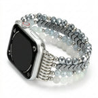 Silver and ice blue crystal beaded Apple Watch band with jewelry-inspired details