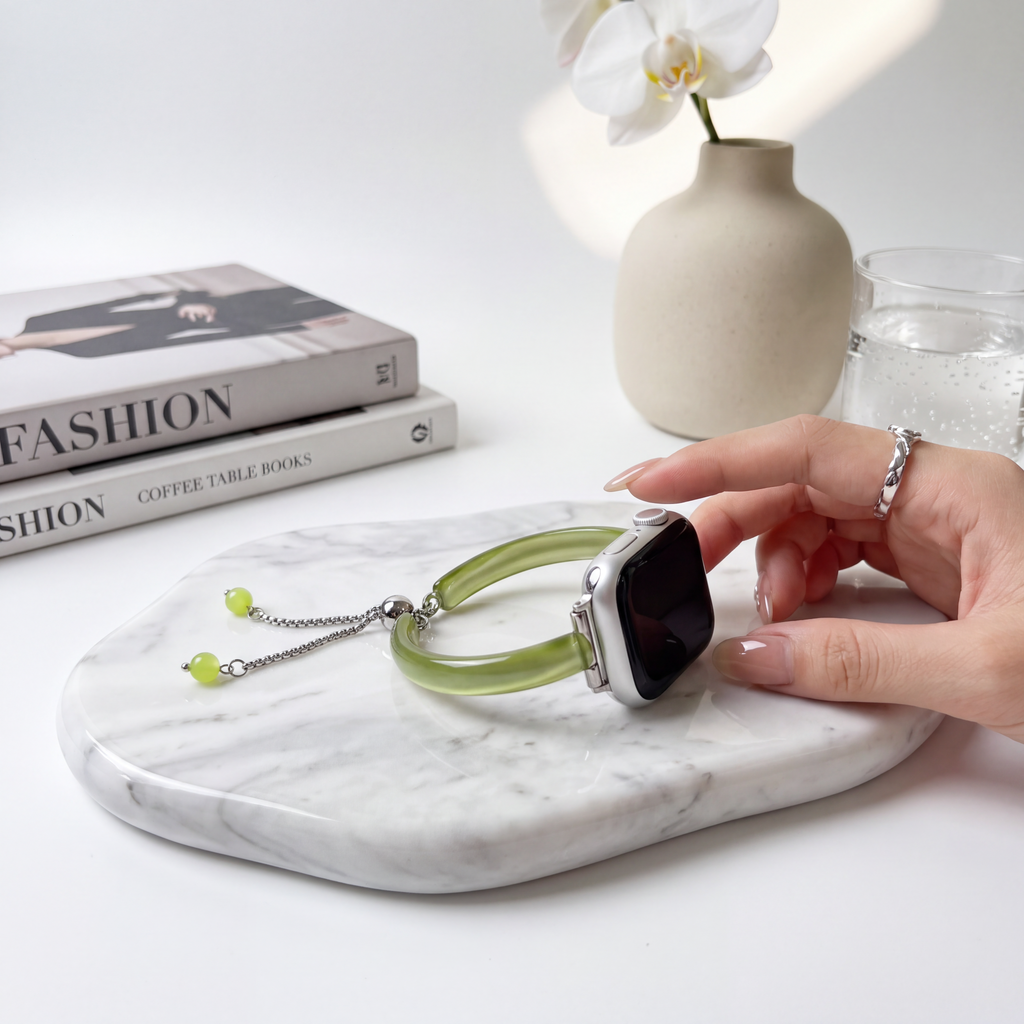 Luxury cat eye smart watch band with jade inspired translucent finish