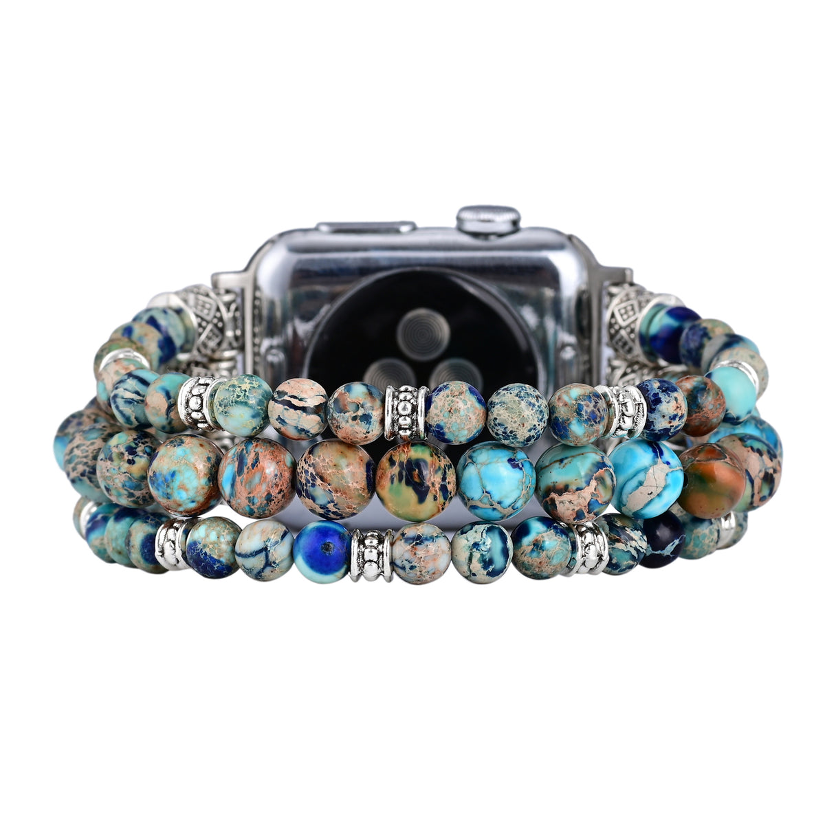 Close-up detail of Aqua Stone Beaded Apple Watch band