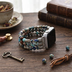 Aqua Stone Beaded Apple Watch band styled as a jewelry accessory