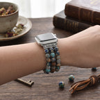 Aqua Stone Beaded Apple Watch band worn on the wrist