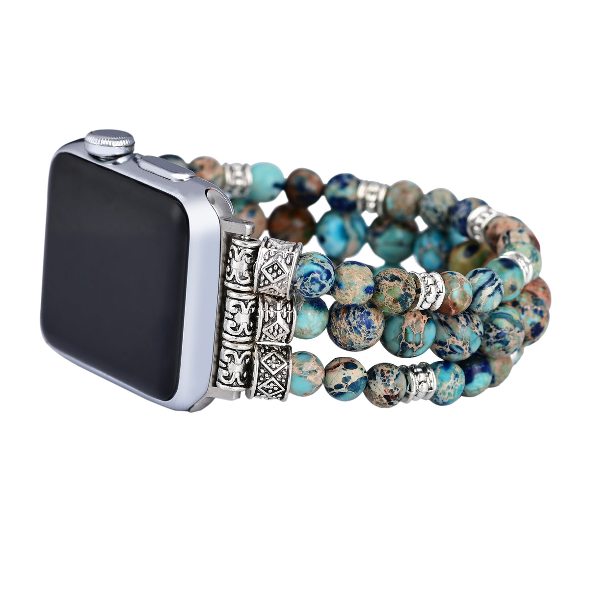 Aqua Stone Beaded Apple Watch band on a clean white background