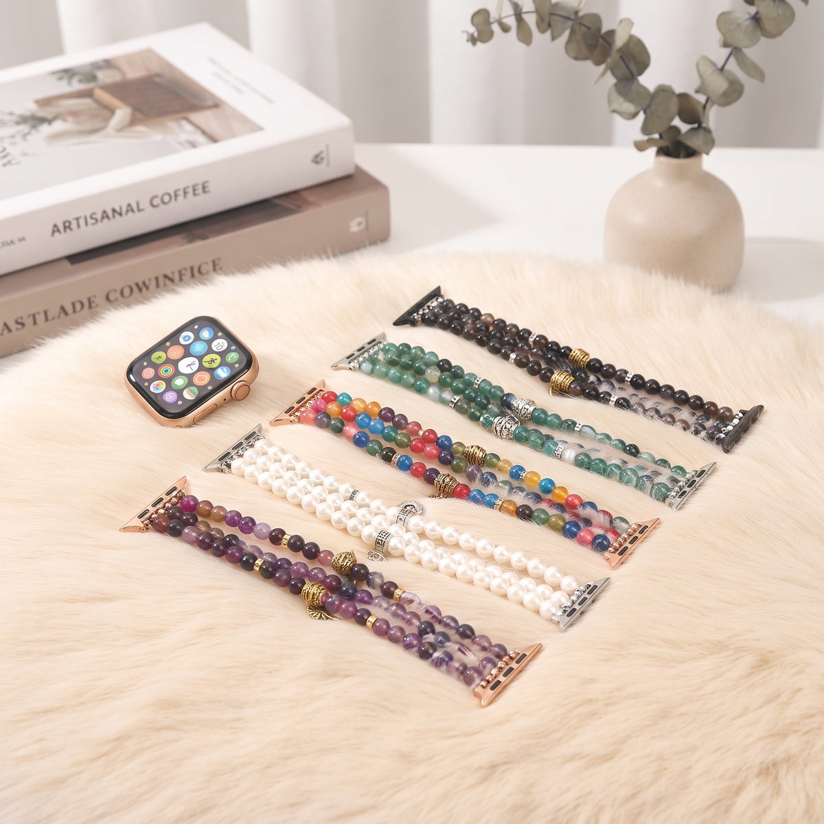 Boho Natural Stone Bracelet Apple Watch band styled as a jewelry accessory