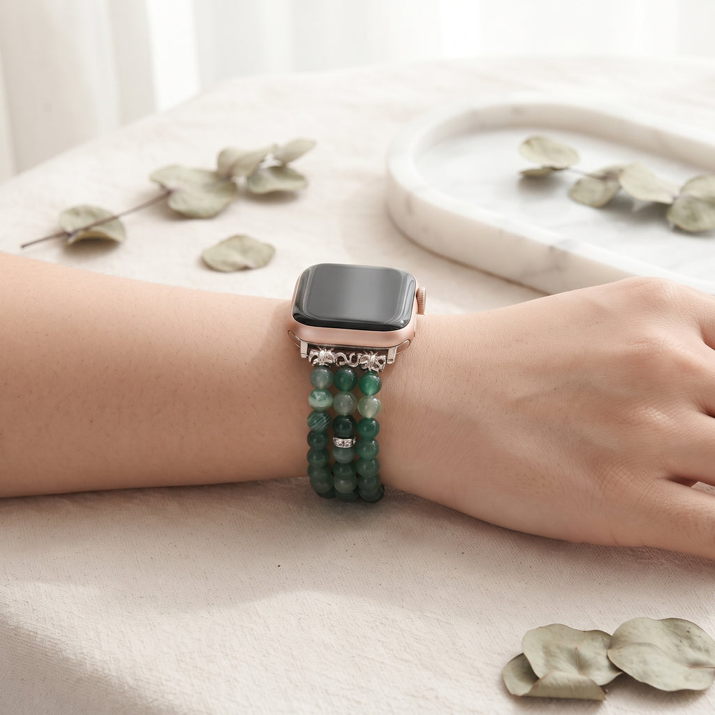 Boho Natural Stone Bracelet Apple Watch band worn on the wrist