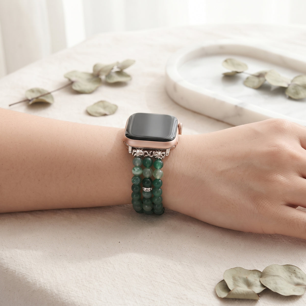 Boho Natural Stone Bracelet Apple Watch band worn on the wrist