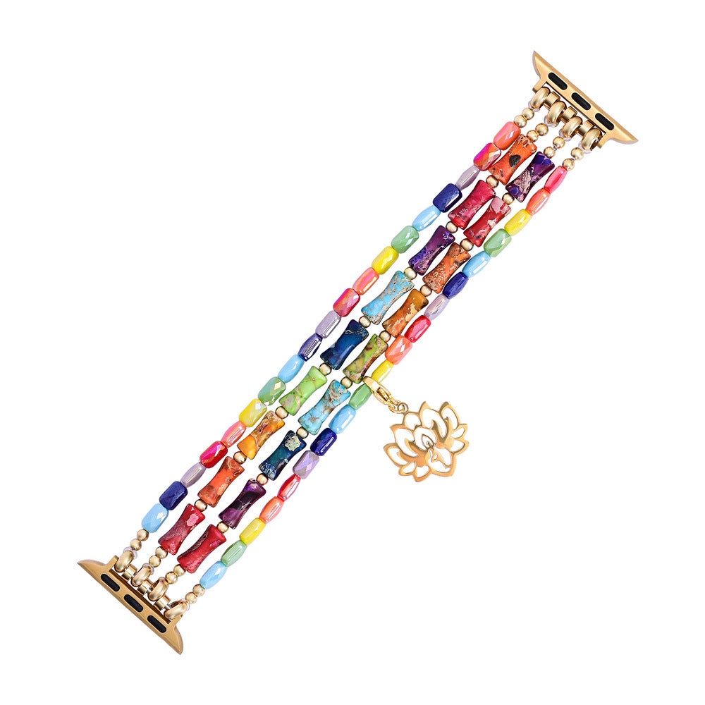 Close-up detail of Multicolor Natural Stone Apple Watch band