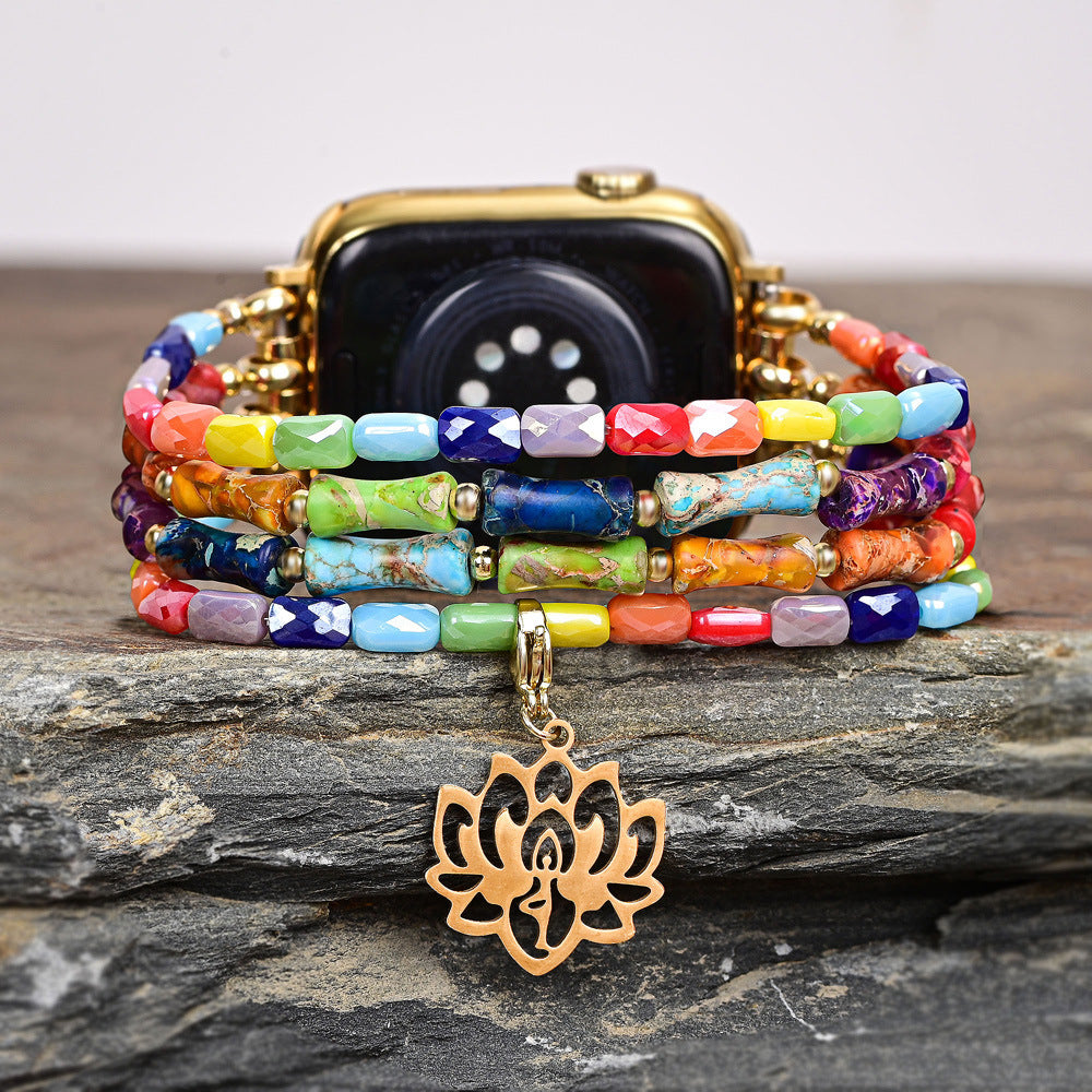 Multicolor Natural Stone Apple Watch band styled as a jewelry accessory