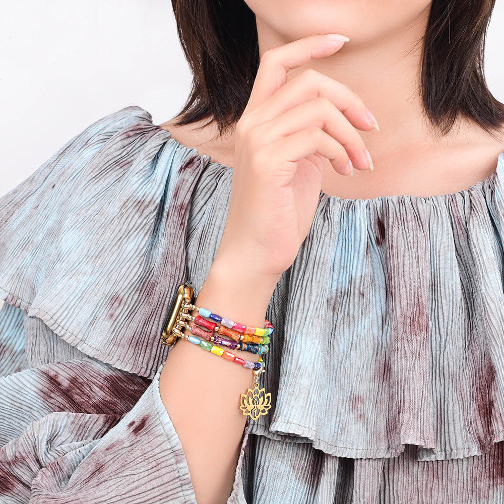Multicolor Natural Stone Apple Watch band worn on the wrist