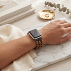 Natural Wood Beaded Apple Watch band worn on the wrist
