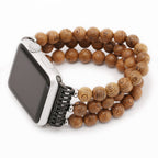 Natural Wood Beaded Apple Watch band on a clean white background