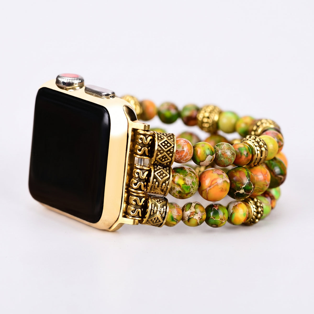 Pearl & Turquoise Jewelry Apple Watch band on a clean white background