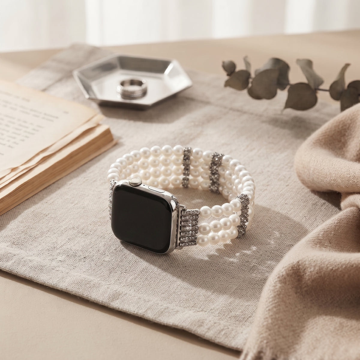 Stainless Steel Link Jewelry Apple Watch band styled as a jewelry accessory