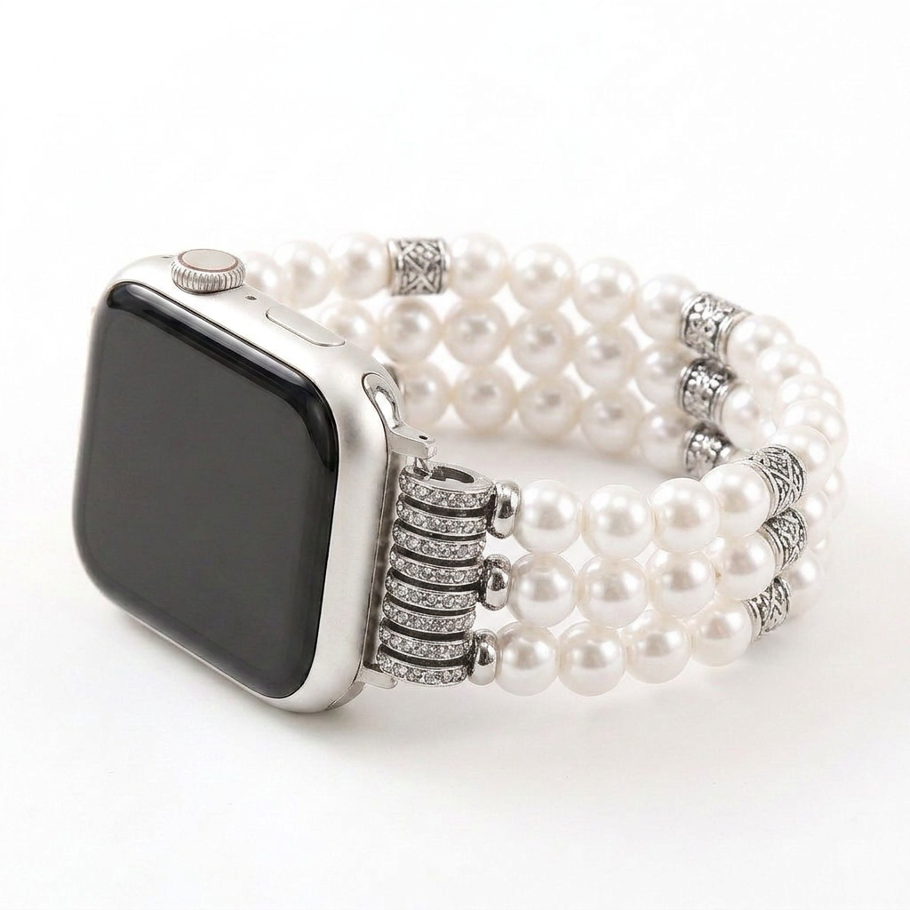 Stainless Steel Link Jewelry Apple Watch band on a clean white background