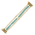 Close-up detail of Turquoise & White Beaded Apple Watch band