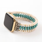 Turquoise & White Beaded Apple Watch band on a clean white background