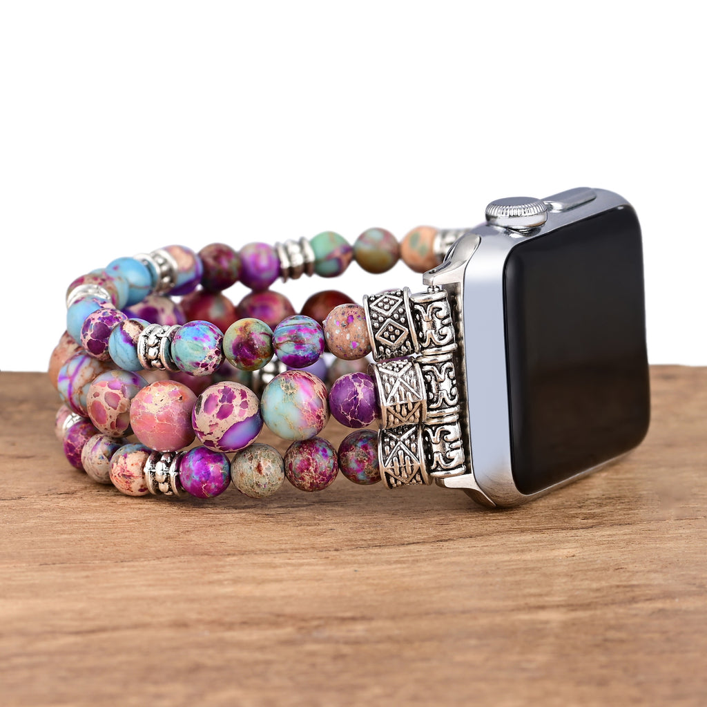 Turquoise Triple-Strand Apple Watch band styled as a jewelry accessory