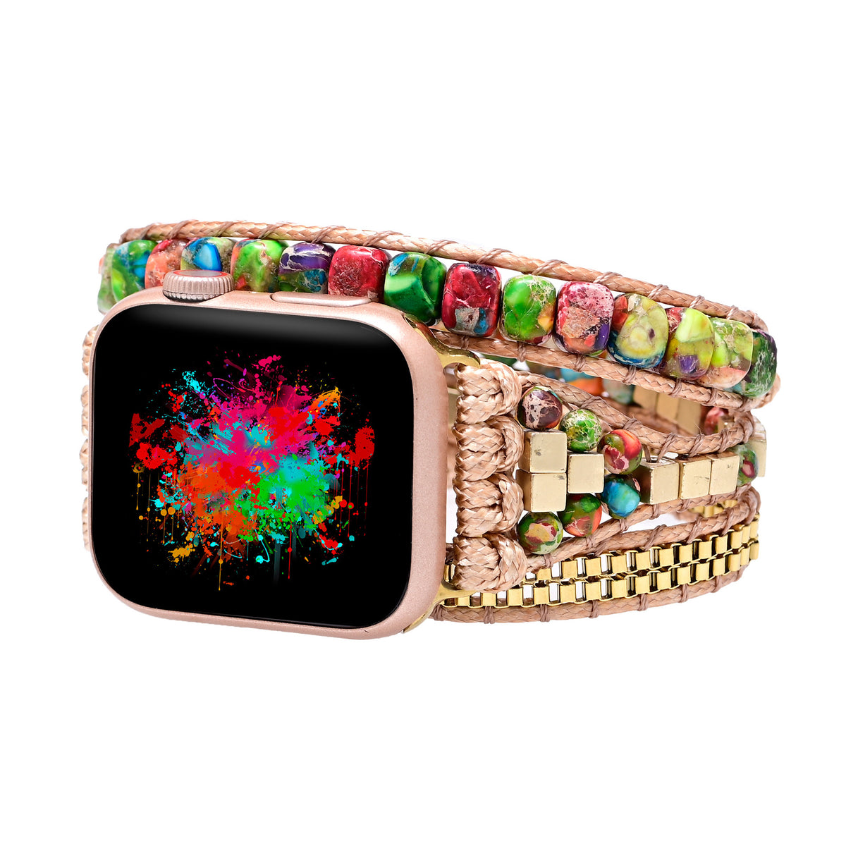 Western Multicolor Stone Wrap Apple Watch band on a clean white background