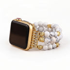 White Howlite Beaded Jewelry Apple Watch band on a clean white background