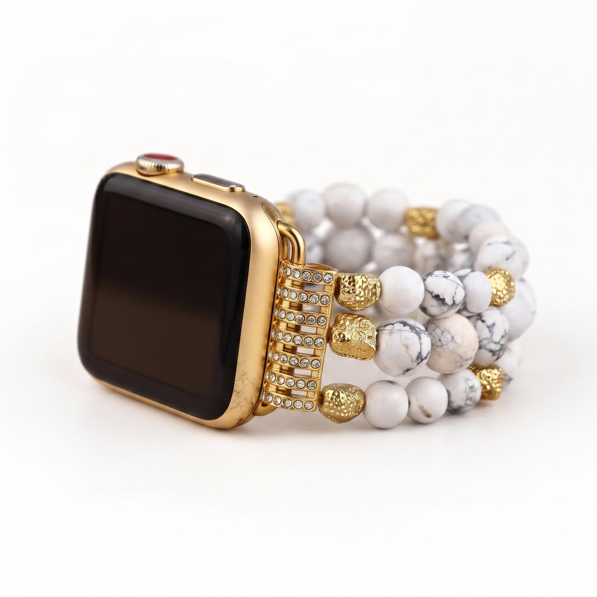 White Howlite Beaded Jewelry Apple Watch band on a clean white background